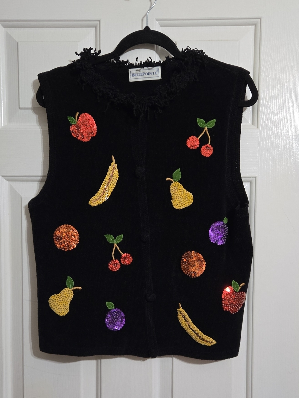 VINTAGE Bellepointe Black Sequin Fruit Embellished Sweater Vest
